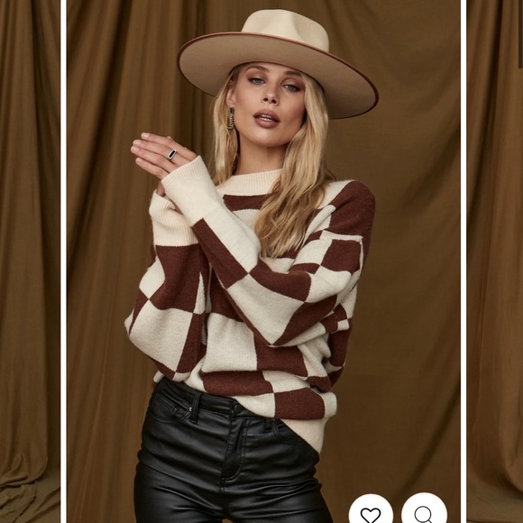 12th Tribe Sweaters - Brown & cream Checkered Sweater